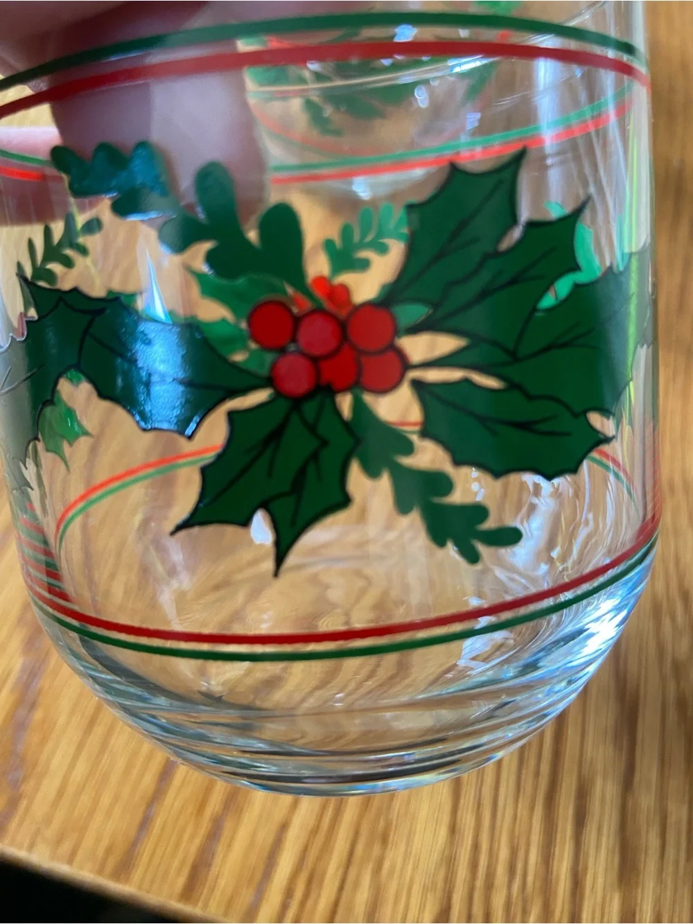 4 Holiday Holly Berry Low Ball Glasses Green & Red
